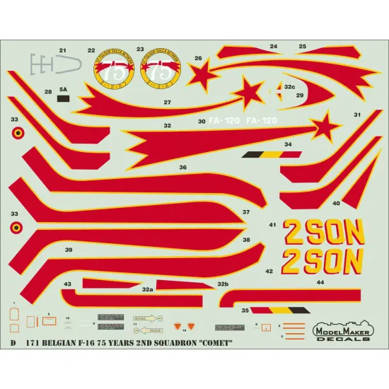 ModelMaker 1/72 D72171 Belgian F-16AM 75 Years 2ND Squadron Comet Aircraft Decal