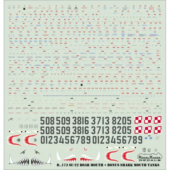 ModelMaker 1/72 D72173 Su-22 Boar Mouth + bonus shark mouth tanks Aircraft Decal