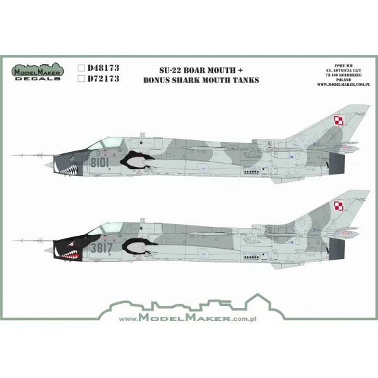ModelMaker 1/72 D72173 Su-22 Boar Mouth + bonus shark mouth tanks Aircraft Decal