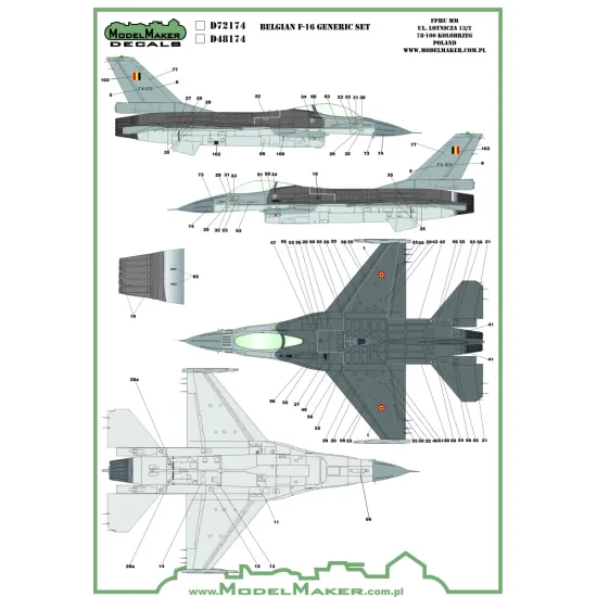 ModelMaker 1/72 D72174 Belgian f-16 insignias and stencils generic set Decal
