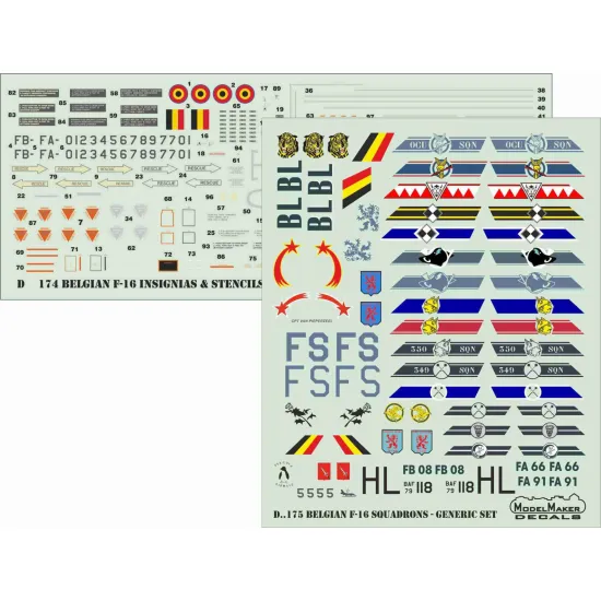 ModelMaker 1/72 D72175 Belgian F-16 Squadrons GENERIC SET Aircraft Decal