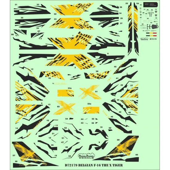 ModelMaker 1/72 D72179 Belgian F-16 THE X TIGER Aircraft Decal