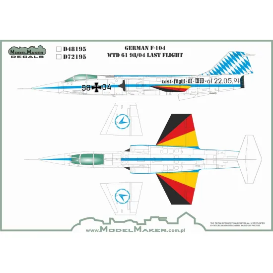 ModelMaker 1/72 D72195 German F-104 WTD 61 98/04 Last Flight Aircraft Decal