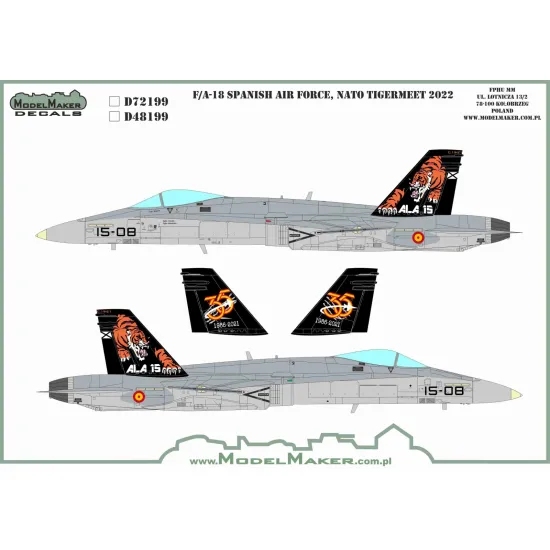 ModelMaker 1/72 D72199 Spanish F/A-18 NATO Tiger Meet 2022 Aircraft Decal