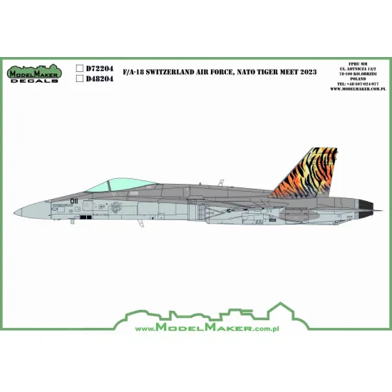 ModelMaker 1/72 D72204 F/A-18C Switzerland Air Force, NATO Tiger Meet 2023 Decal