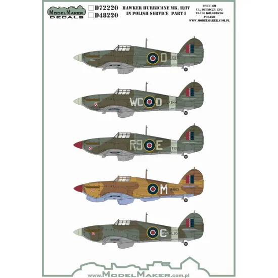 ModelMaker 1/72 D72219 Hawker Hurricane Mk.I in Polish service part 1 Decal
