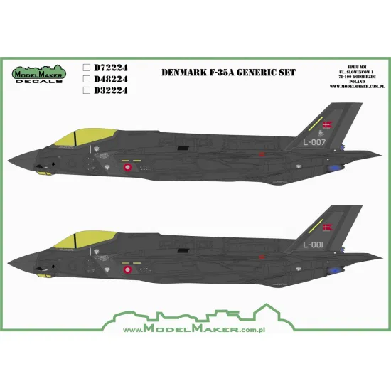 ModelMaker 1/72 D72224 Denmark F-35A - generic set Aircraft Decal