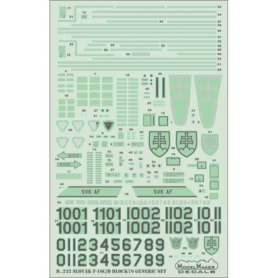 ModelMaker 1/72 D72232 Slovak F-16C/D generic set Aircraft Decal