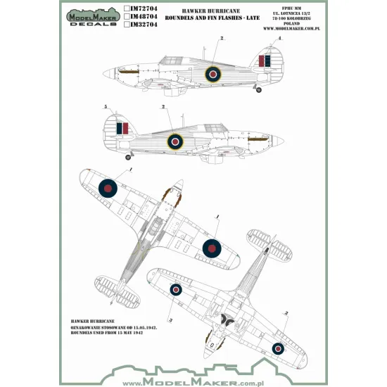 ModelMaker 1/72 IM72704 Hawker Hurricane Roundels and Fin Flashes - LATE Mask
