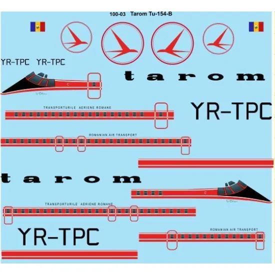 26Decals 100-03 1/100 Tarom Tupolev TU-154-B laser decal