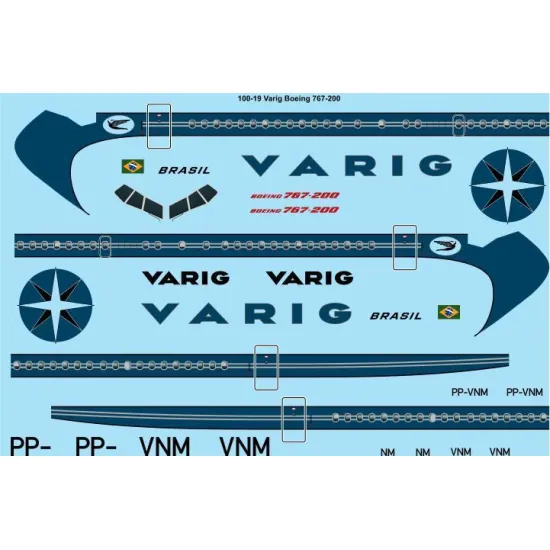 26Decals 100-19 1/100 Varig Boeing 767-200 laser decal