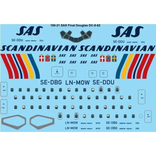 26Decals 100-21 1/100 SAS Scandinavian McDonnell Douglas DC-8-62 laser decal