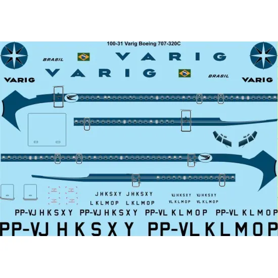 26Decals 100-31 1/100 Varig Boeing 707-320C laser decal