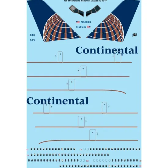 26Decals 100-34 1/100 Continental McDonnell Douglas DC-10-10 laser decal