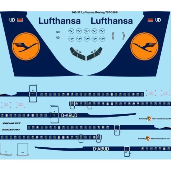 26Decals 100-37 1/100 Lufthansa Boeing 707-330B laser decal