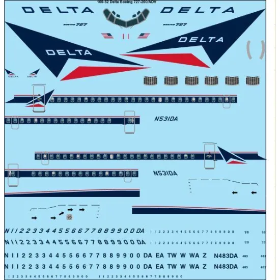 26Decals 100-52 1/100 Delta Boeing 727-232 laser decal