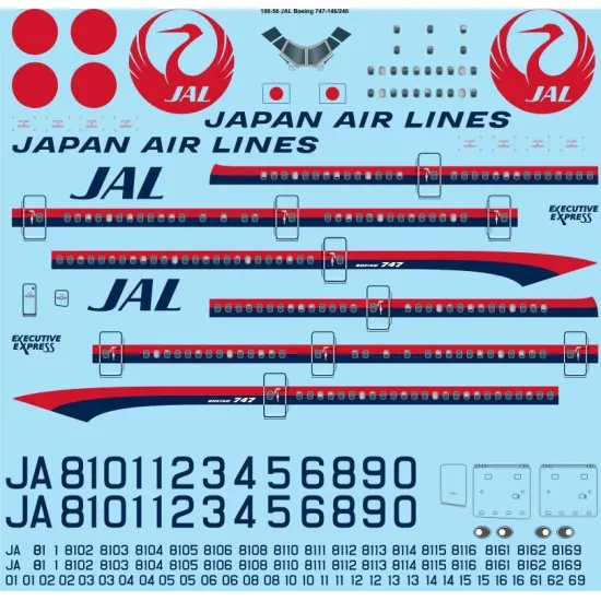 26Decals 100-56 1/100 Japan Air Lines Boeing 747-146/246 laser decal