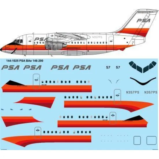 26Decals 144-1025 1/144 PSA BAe 146-200 laser decal