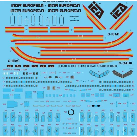 26Decals 144-1055 1/144 Inter European 757-200 laser decal with screen print details - for Zvezda kit