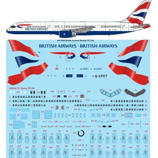 26Decals 144-1058 1/144 British Airways Boeing 757-236 laser decal with screen printed details - for Zvezda kit