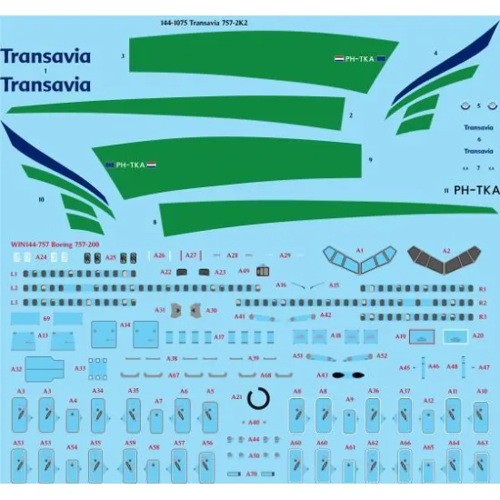 26Decals 144-1075 1/144 Transavia 757-2K2 laser decal with screen print details - for Zvezda kit