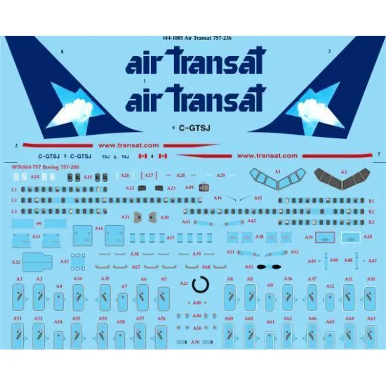 26Decals 144-1085 1/144 Air Transat 757-200 laser decal with screen print details - for Zvezda kit