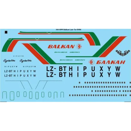 26Decals 144-1099 1/144 Balkan Bulgarian Airlines final Tupolev Tu-154M laser decal