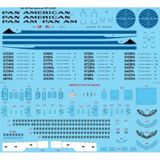 26Decals 144-1111 1/144 Pan American Boeing 707-321B/C laser decal with screen print details