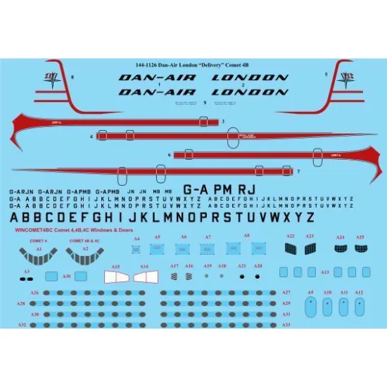 26Decals 144-1126 1/144 Dan-Air London De Havilland Comet 4B laser decal with screen print details