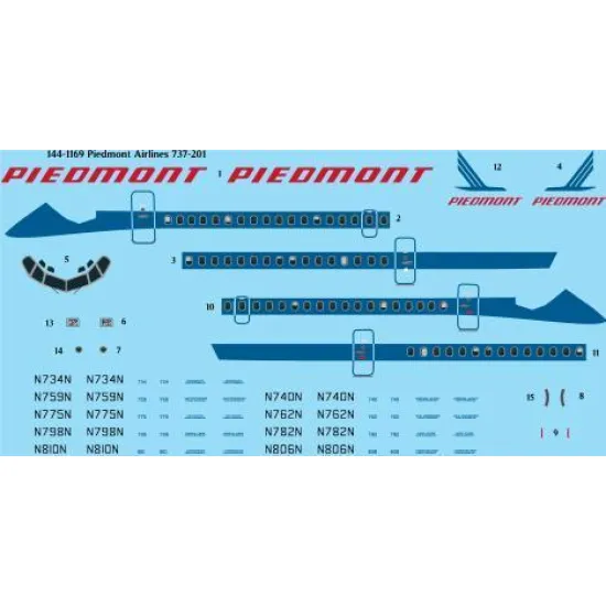 26Decals 144-1169 1/144 Piedmont Airlines 737-201 laser decal