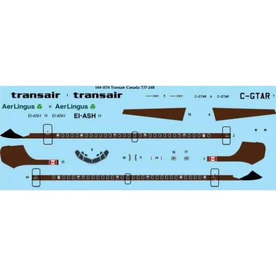 26Decals 144-1174 1/144 Transair Canada 737-248 Laser decal