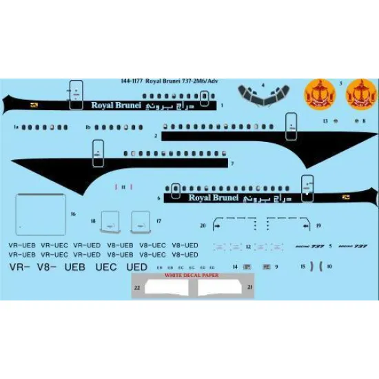 26Decals 144-1177 1/144 Royal Brunei 737-2M6/Adv laser decal with screen print details