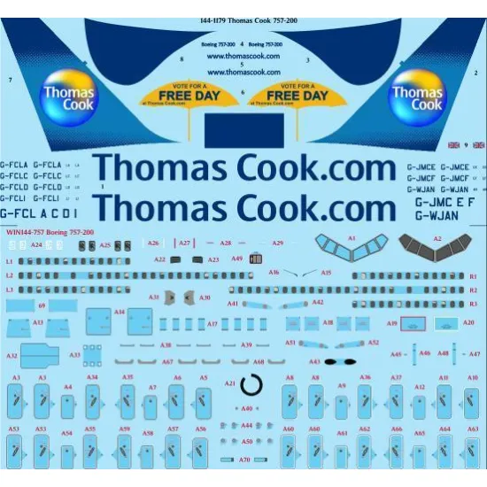 26Decals 144-1179 1/144 Thomas Cook 757-200 laser decal with screen print details - for Zvezda kit