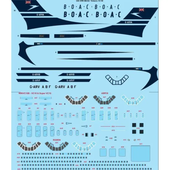 26Decals 144-1190 1/144 BOAC Delivery Vickers VC10 laser decal with screen print details - for Airfix kit