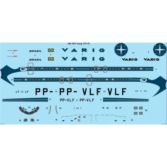 26Decals 144-1191 1/144 Varig Brasil Boeing 727-41 laser decal