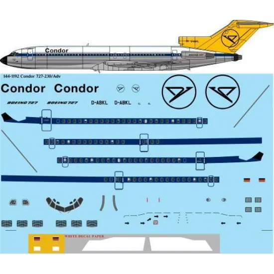 26Decals 144-1192 1/144 Condor Boeing 727-230 laser decal