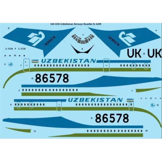 26Decals 144-1216 1/144 Uzbekistan Airways Ilyushin IL-62M