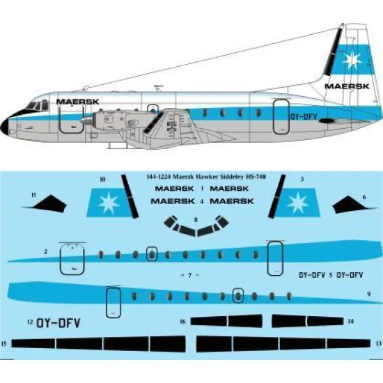 26Decals 144-1224 1/144 Maersk Air Hawker Siddeley HS-748 laser decal - for Mark 1 models kit