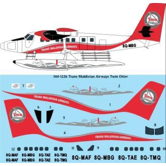 26Decals 144-1226 1/144 Trans Maldivian Airways Twin Otter laser decal - for Mark 1 models kit