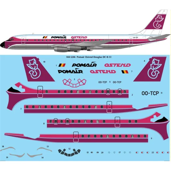 26Decals 144-1246 1/144 Pomair Ostend Douglas DC-8-32 laser decal - for X-Scale kit