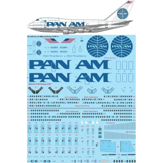 26Decals 144-1258 1/144 Pan Am Billboard Boeing 747SP-21 laser decal with screen print details