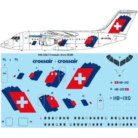 26Decals 144-1263 1/144 Crossair Avro RJ-85 (BAe 146-200) laser decal