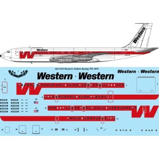 26Decals 144-1274 1/144 Western Airlines Boeing 707-347C laser decal