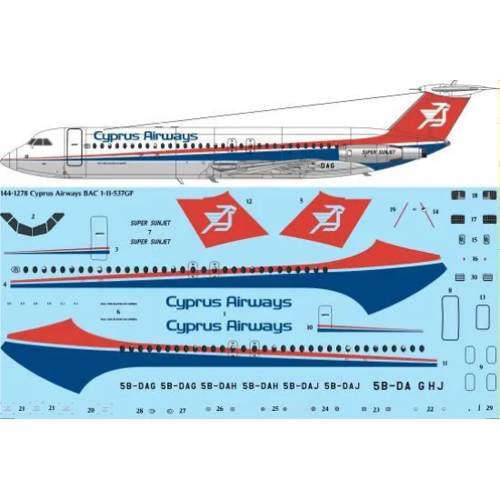 26Decals 144-1278 1/144 Cyprus Airways BAC 1-11-537FG Laser decal - for Mark 1 Models kit
