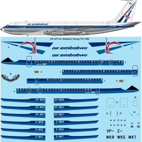 26Decals 144-1279 1/144 Air Zimbabwe Boeing 707-330B laser decal