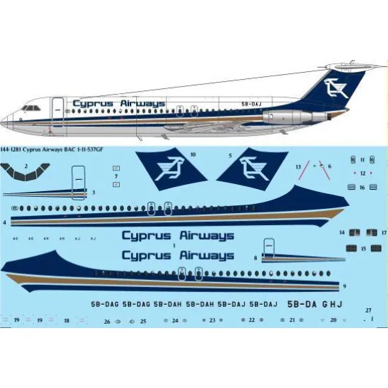 26Decals 144-1281 1/144 Cyprus Airways BAC 1-11-537GF laser decal - for Mark 1 kit