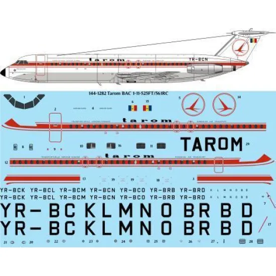 26Decals 144-1282 1/144 Tarom BAC 1-11-500 laser decal - for Mark 1 kit