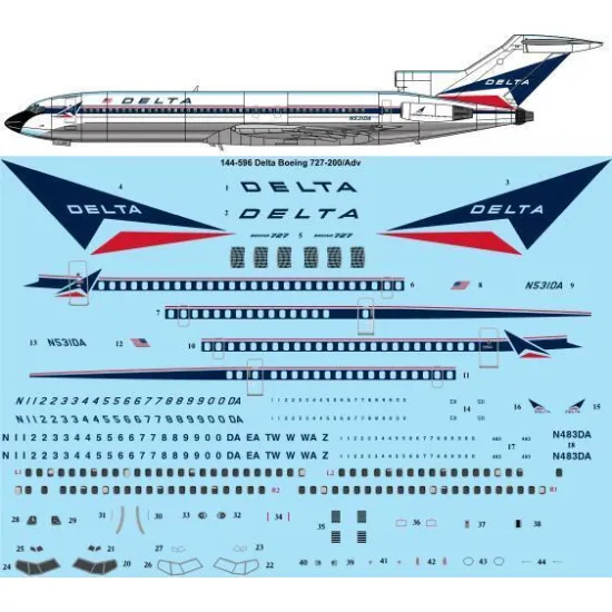 26Decals 144-1284 1/144 Delta Boeing 727-232 laser decal - for CRM kit