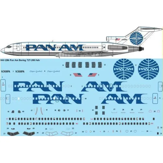 26Decals 144-1286 1/144 Pan Am Boeing 727-221/Adv Laser decal - for CRM kit