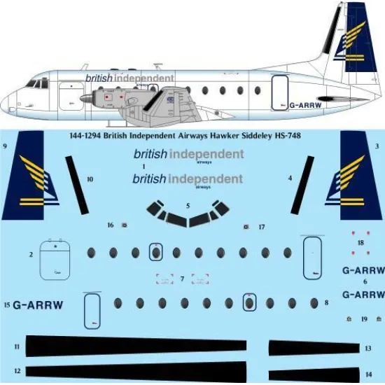 26Decals 144-1294 1/144 British Independent Airways Hawker Siddeley HS-748 laser decal